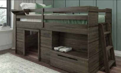 Max & Lily Loft Bed Twin Size, Solid Wood Low Loft Bed with Storage Drawer and Ladder, Modern