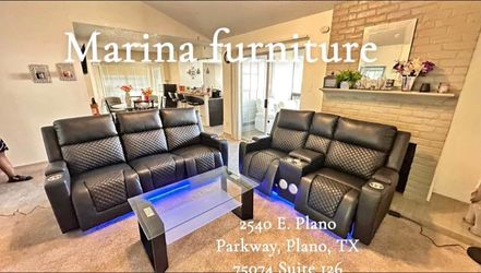 Black Leather Recliner Sofa and Loveseat Set