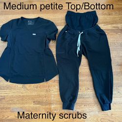 Maternity Scrubs, Black Medium Top And Bottom Petite 