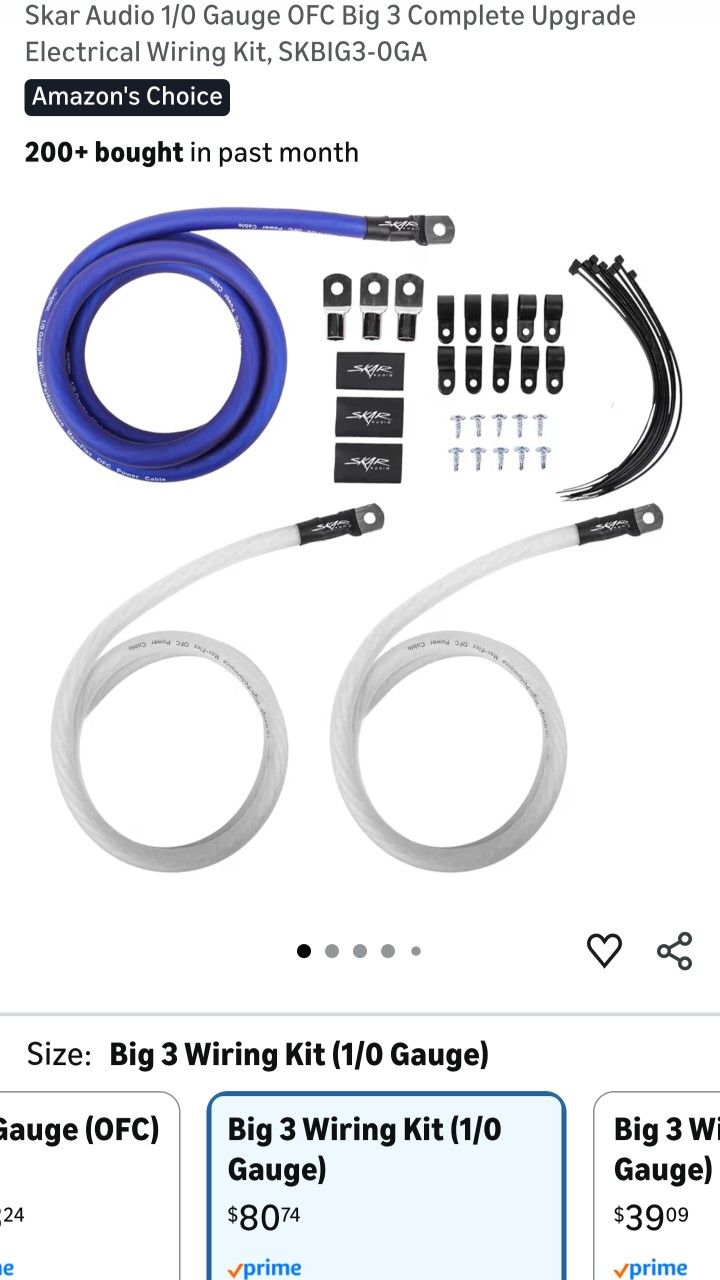 Skar Audio 1/0 Gauge OFC Big 3 Complete Upgrade Electrical Wiring Kit, SKBIG3-0GA