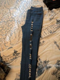 Distressed Skinny Jeans with Mesh Detail