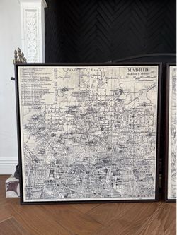 Restoration hardware vintage Madrid map framed art