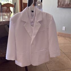 Children’s Size 5 white suit with vest, shirt and tie