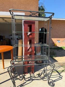 Wrought Iron and Glass Etagere Shelf Unit