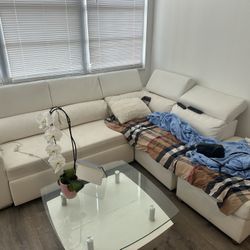 Sofa Bed  White Leather  Used 