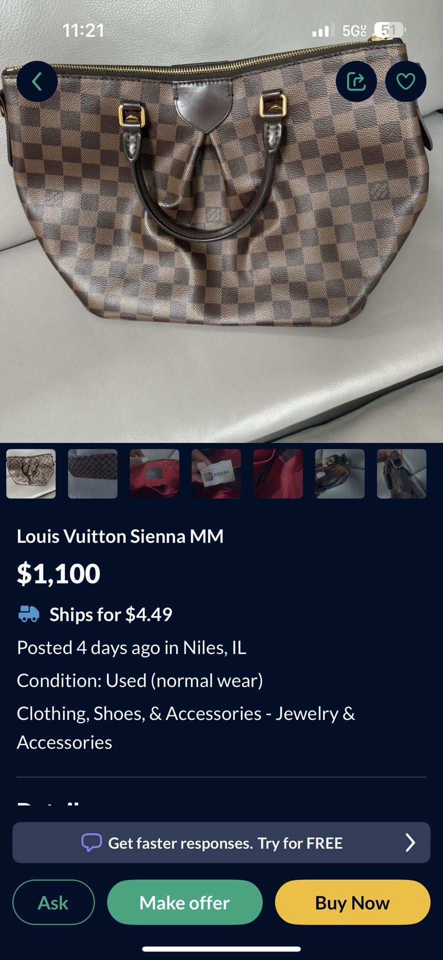 Louis Vuitton Sienna MM ( Used , Needs Deep Cleaning On Inside )