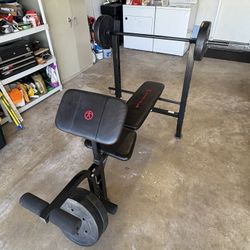 Marcy Pro Home Gym Standard Weight Training Bench with 80 Pound Weight Set - 66 x 32 x 47 inches
