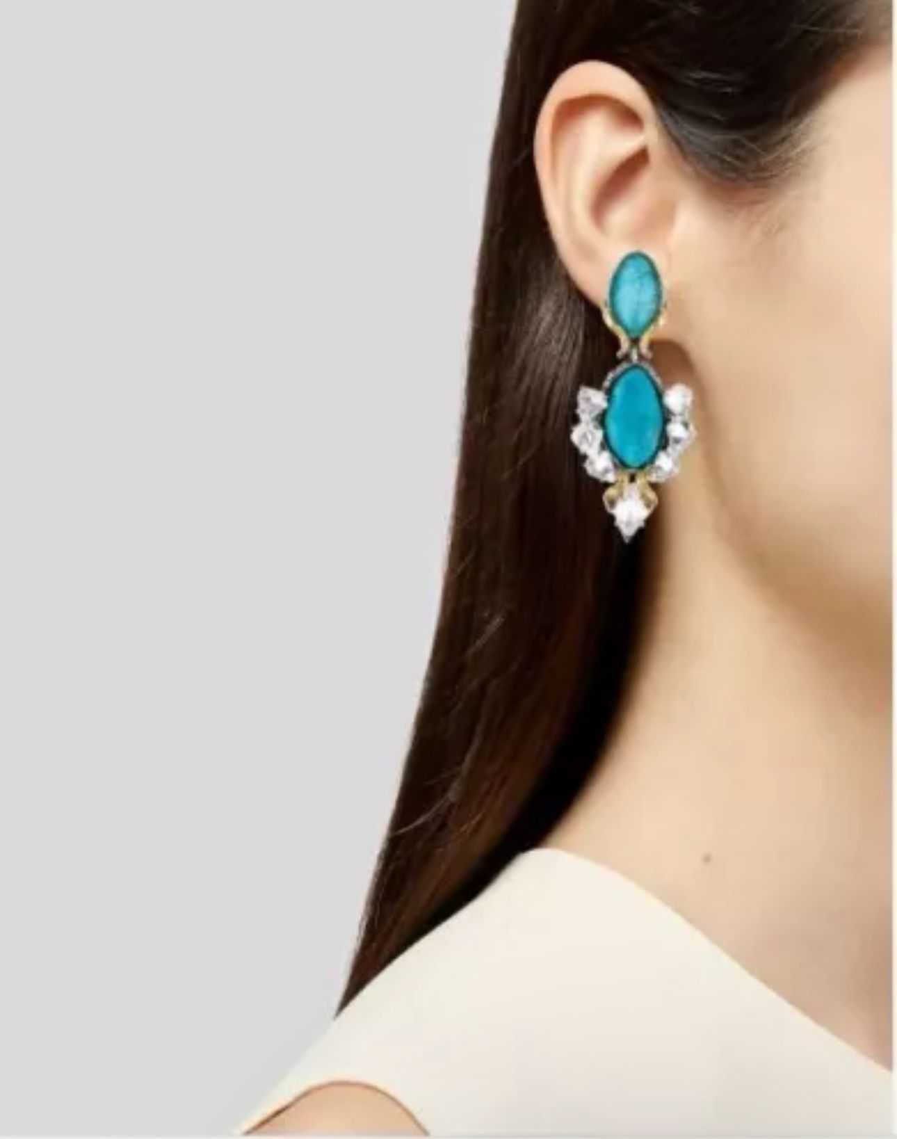 Alexis Bittar Turquoise Olmeca Clip On Doublet Earrings