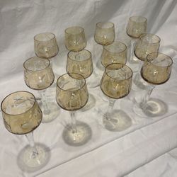 Wine Glasses (set of 12) Vintage Hortensia Traube Bohemian Amber Crystal Hock - Mint Condition 