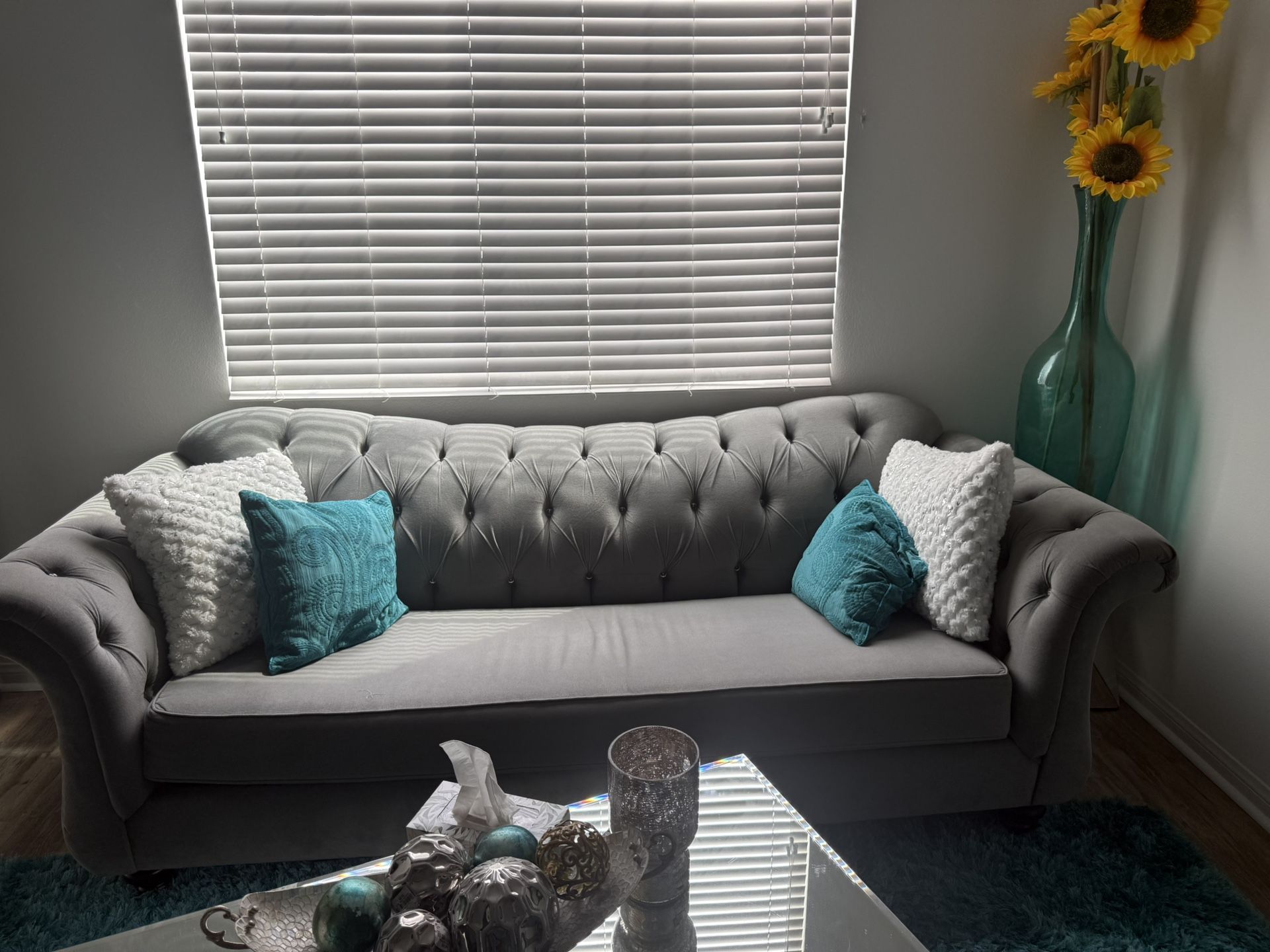 Grey Diamond Back Sofa And Love Seat