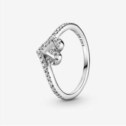 Pandora Sparkling Wishbone Heart Ring Size 7