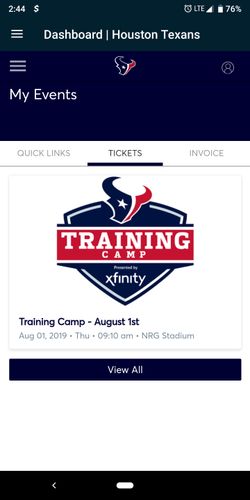 TEXANS TRAINING CAMP TICKETS