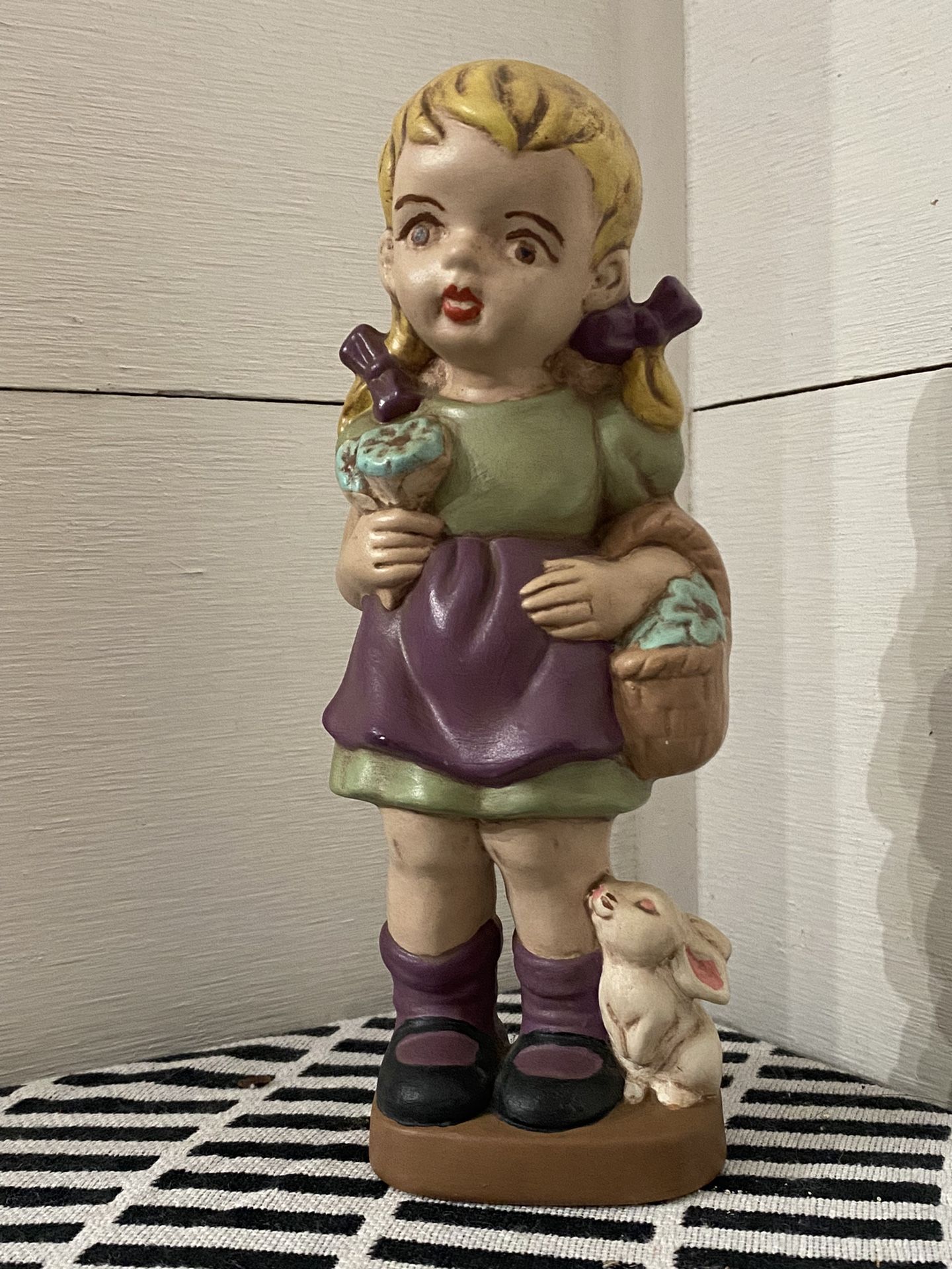 Vintage Girl And Rabbit Sculpture Signed And Dated