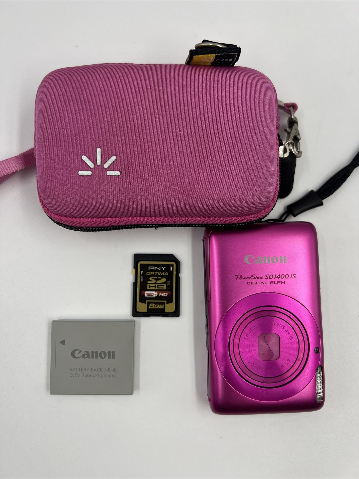 Canon PowerShot SD1400 IS 14.1 MP 2.7" HD Digital Camera Pink W/ Battery/Case/SD