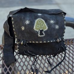 Vintage Artisan Suede Crossbody  Shoulder Bag Boho Western Hippie Medium Black