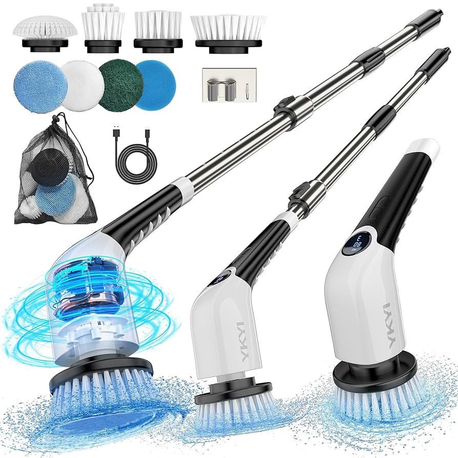 Electric Spin Scrubber,Cordless Cleaning Brush,Shower Cleaning Brush with 8 Replaceable Brush Heads,Power Scrubber 3 Adjustable Speeds,Adjustable & De