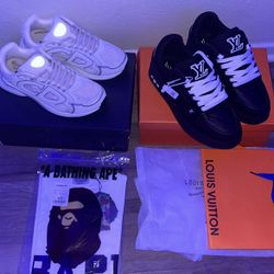  size 9 all black lvs size 9 white diors b30 and small bape shirt