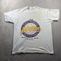 Vintage Los Angeles Lakers NBA World Champions Men’s XL White T-Shirt 80s #4A