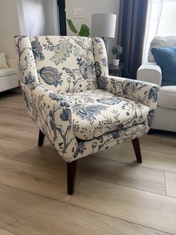 Floral Upholstered Accent Chair with Wood Legs