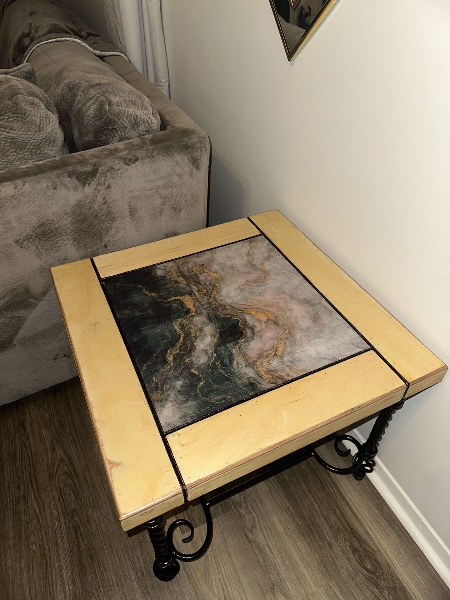 Custom Faux Marble & Cast Iron Accent Table | Modern Decor | Gloss-Sealed Top | 2ft Size