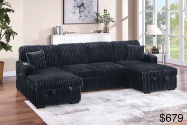 Corduroy sectional sleeper with storage