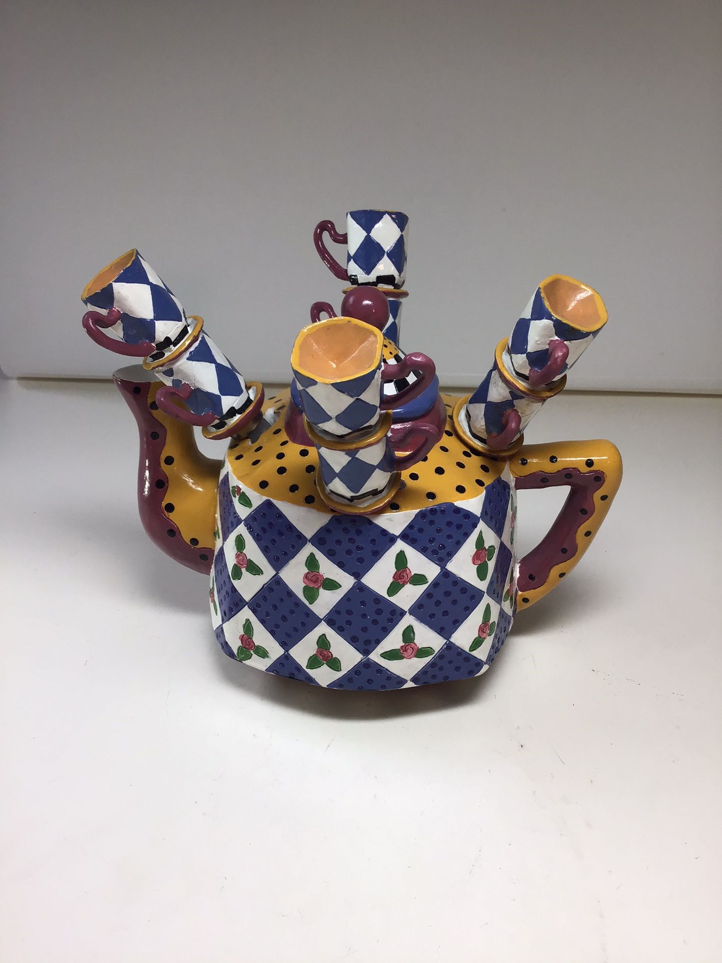 Time For Tea Teapot Large Bella Casa by Ganz Teacups Polka Dots 32 Ounces