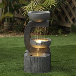 Gray Resin Raining Sculpture Outdoor Water Fountain with LED Lights,F923