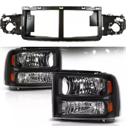 Header Panel and Headlights For Ford F250 F350 Fits 2005 through 2007 And Excursion 2005