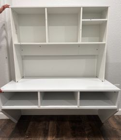 White Wood Desk with Hutch and Storage