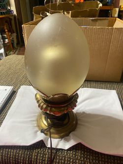 Vintage Brass Table Lamp with Frosted Glass Egg Globe