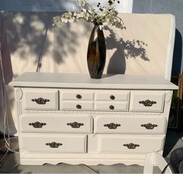 White Wood Dresser with Brass Hardware