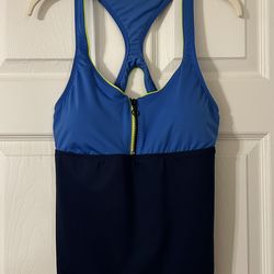 Nike Tankini Top Razorback Blue Navy Exercise Active Zipper Swimwear Top Only Size Large