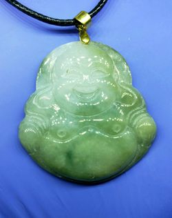 Burmese icy type A jadeite jade pendant lucky happy Buddha.