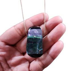 925 Italy Sterling Chain Multicolored Gradient Purple Blue Green Dichroic Glass