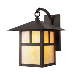 Livex Lighting 2133-07 Montclair Mission 1 Light Outdoor Bronze Finish Solid Brass Wall Lantern with Iridescent Tiffany Glass, 13.75" x 10" x 13.75"