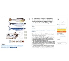 Brand new Cat Toys Flopping Fish 3 Pack Rechargeable Cat Toys Interactive for Indoor Exercise with Catnip, Moving Cat Toy 3 Flapping Mode 7.1 Inches E