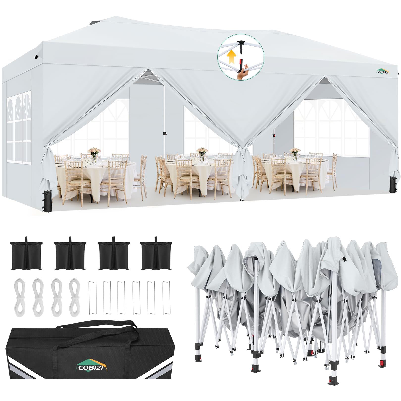 COBIZI Canopy 10x20 Pop Up Canopy Tent With 6 Sidewalls