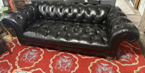 Black Leather Tufted Couch