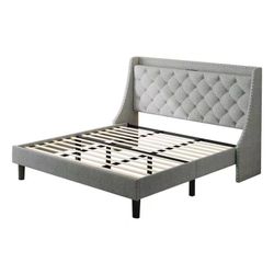 NEW Bed Frame -Queen size-Upholstered with Tufted Wingback Headboard
