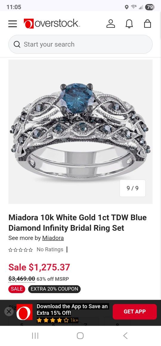 Miadora 10k White Gold 1ct TDW Blue Diamond Infinity Wedding Set