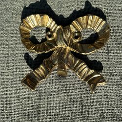 4” Vintage Brass Ribbon Bow Wall Hanging Hook Girly Home Decor