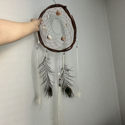 Rustic Dreamcatcher with Shells and Natural Feathers