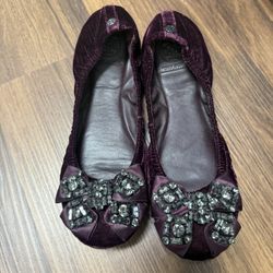 Tory Burch Flats 8.5 Velvet Purple Shoes 