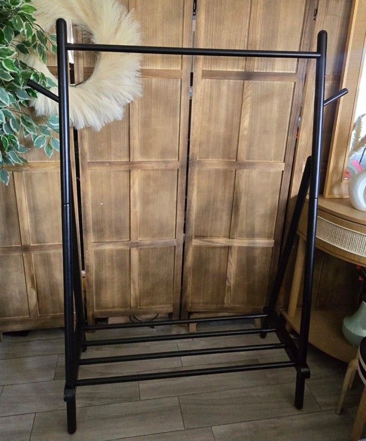 NEW Solid Wood Clothes Rack, Clothing Rack with Shelf and Hook, Sturdy and Portable