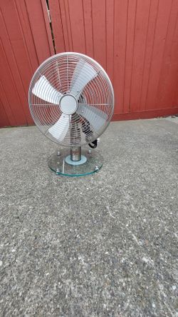 Brushed Metal Desk Fan with Glass Base
