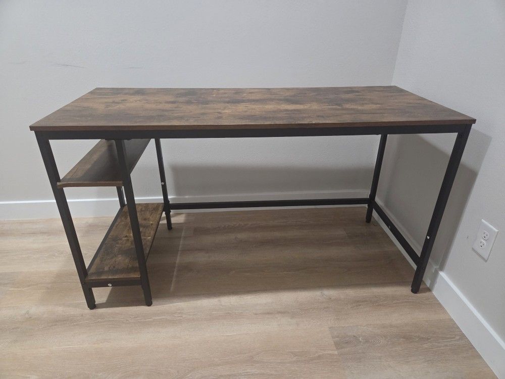  Computer Desk, 55.1 Inch Writing Desk with Adjustable Shelf on Left or Right, Office Study Desk for Laptop, Sturdy Metal Frame