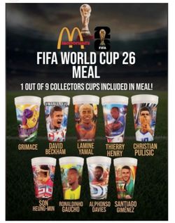 The McDonald's x KidSuper collection features nine limited-edition collectible cups inspired by the FIFA World Cup 26 campaign