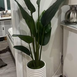 faux birds of paradise artificial plant in white ceramic pot