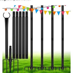 4 Pack String Light Poles,10 Ft Metal Poles with Fork for Outdoor String Lights,Outdoor Light Poles
