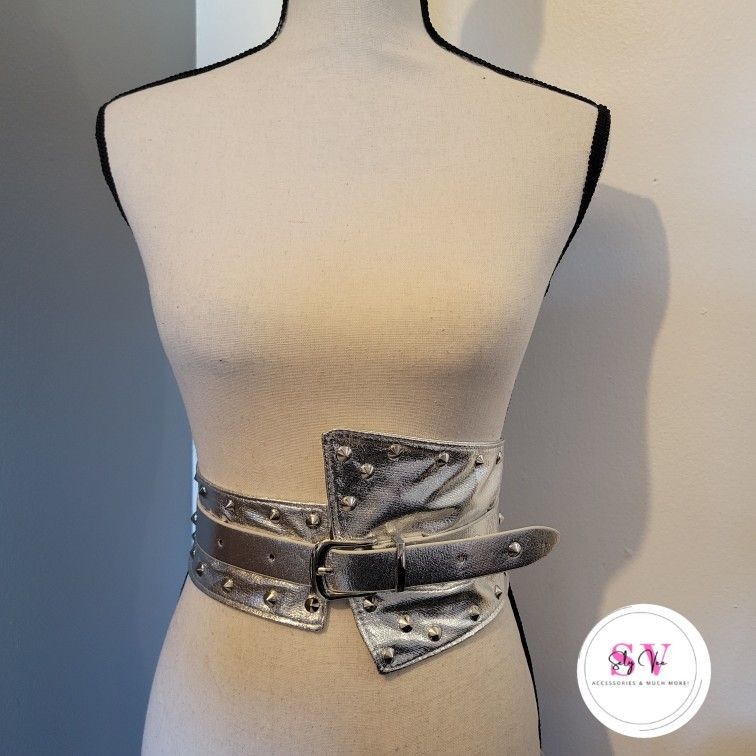 Silver Wide Stretchy Waist Belt